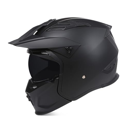Motorrad-Integralhelm, Abnehmbarer Kombinationshelm, Ganzjahresmodell, Sicherheitsschutz, Aerodynamisches Design, Geeignet for Motorradfahren(Black) von XKSJCDR