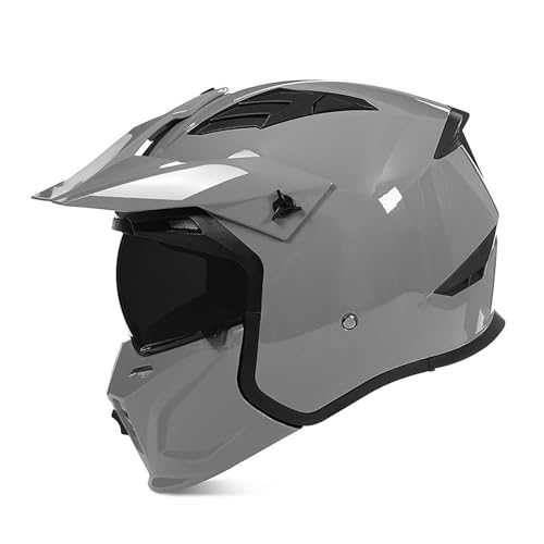 Motorrad-Integralhelm, Abnehmbarer Kombinationshelm, Ganzjahresmodell, Sicherheitsschutz, Aerodynamisches Design, Geeignet for Motorradfahren(Gray) von XKSJCDR