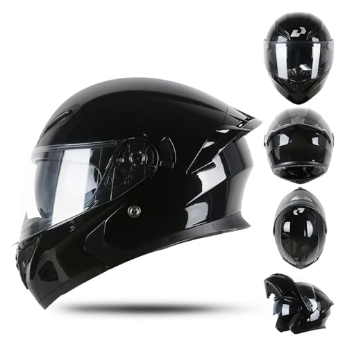 Motorrad-Integralhelm, Doppellinse, Dreiwege-Belüftung, waschbares Innenfutter, ABS-Schutz, komfortabel, rundum, integrierter Sonnenschutz, for Fahren geeignet(Black,XXX-Large) von XKSJCDR