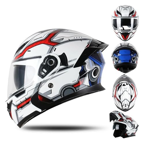 Motorrad-Integralhelm, Doppellinse, Dreiwege-Belüftung, waschbares Innenfutter, ABS-Schutz, komfortabel, rundum, integrierter Sonnenschutz, for Fahren geeignet(Blue,XXX-Large) von XKSJCDR