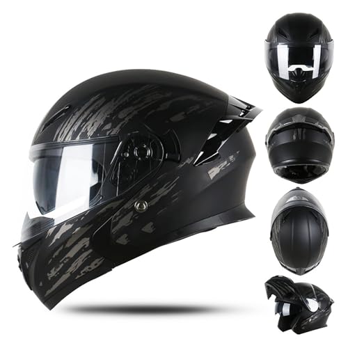 Motorrad-Integralhelm, Doppellinse, Dreiwege-Belüftung, waschbares Innenfutter, ABS-Schutz, komfortabel, rundum, integrierter Sonnenschutz, for Fahren geeignet(Gray,XXX-Large) von XKSJCDR