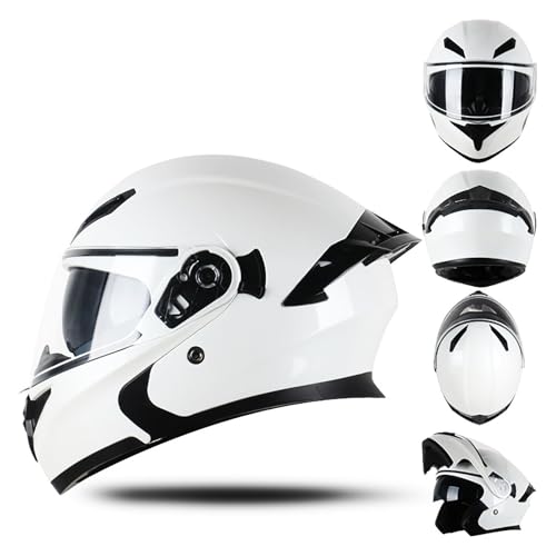 Motorrad-Integralhelm, Doppellinse, Dreiwege-Belüftung, waschbares Innenfutter, ABS-Schutz, komfortabel, rundum, integrierter Sonnenschutz, for Fahren geeignet(White,M) von XKSJCDR