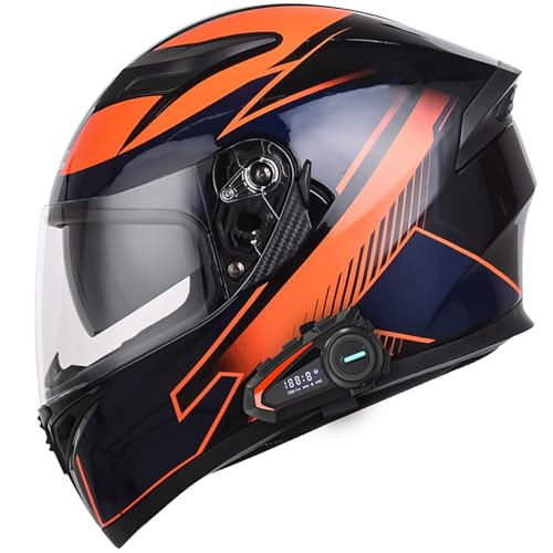 Motorrad-Integralhelm,vierdimensionale Belüftung,intelligenter Bluetooth-Steckplatz,105 ° Weitwinkel,herausnehmbares Innenfutter,Unisex,for Reiten geeignet(Orange,L) von XKSJCDR