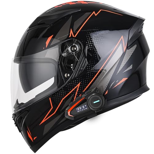 Motorrad-Integralhelm,vierdimensionale Belüftung,intelligenter Bluetooth-Steckplatz,105 ° Weitwinkel,herausnehmbares Innenfutter,Unisex,for Reiten geeignet(White,XL) von XKSJCDR