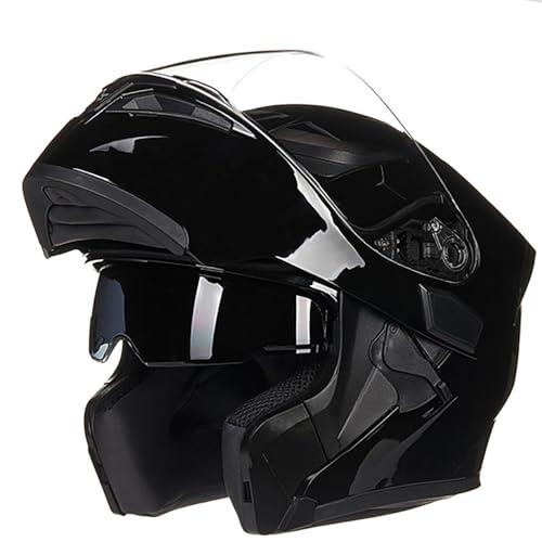 Motorrad-Vollschutzhelm, Doppelglas-Vollschutzhelm, kratzfest, verschleißfest, warm und atmungsaktiv, for zwei Zwecke geeignet, geeignet for Motorradfahrer(Black,M) von XKSJCDR