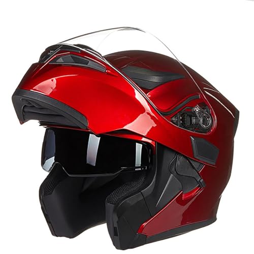 Motorrad-Vollschutzhelm, Doppelglas-Vollschutzhelm, kratzfest, verschleißfest, warm und atmungsaktiv, for zwei Zwecke geeignet, geeignet for Motorradfahrer(Red,XXL) von XKSJCDR