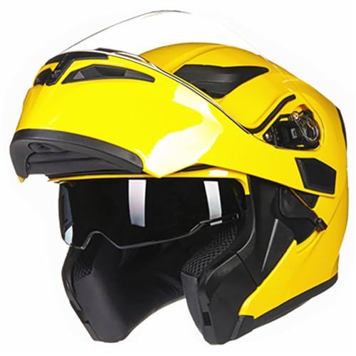 Motorrad-Vollschutzhelm, Doppelglas-Vollschutzhelm, kratzfest, verschleißfest, warm und atmungsaktiv, for zwei Zwecke geeignet, geeignet for Motorradfahrer(Yellow,XXL) von XKSJCDR