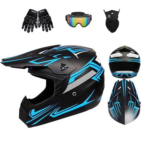 Offroad-Helm, Offroad-Motorradzubehör, aus ABS-Material, leicht und atmungsaktiv, sicher und zuverlässig, geeignet for Motorradfahren und Stadtfahren(Blue,M) von XKSJCDR