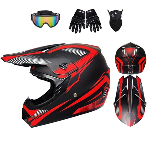 Offroad-Helm, Offroad-Motorradzubehör, aus ABS-Material, leicht und atmungsaktiv, sicher und zuverlässig, geeignet for Motorradfahren und Stadtfahren(Red,M) von XKSJCDR