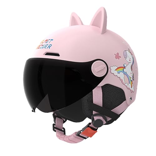 Retro-Halbhelm mit Katzenohren,offener Helm for Kleinkinder,Schutzausrüstung for Reiten, geeignet for Motorräder,Skifahren und andere Outdoor-Aktivitäten(Pink) von XKSJCDR