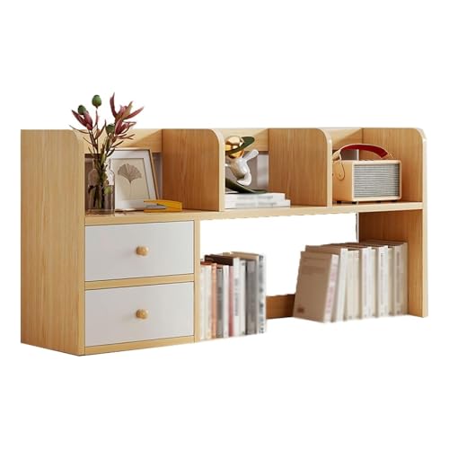 Schreibtisch-Bücherregal-Aufbewahrungsorganisator,stabiles Schreibtischregal aus Holz,geeignet for Büro/Zuhause/Wohnheim,platzsparende Vitrine mit moderner Ästhetik(Beige) von XKSJCDR