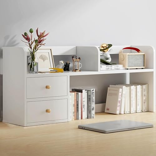 Schreibtisch-Bücherregal-Aufbewahrungsorganisator,stabiles Schreibtischregal aus Holz,geeignet for Büro/Zuhause/Wohnheim,platzsparende Vitrine mit moderner Ästhetik(White) von XKSJCDR