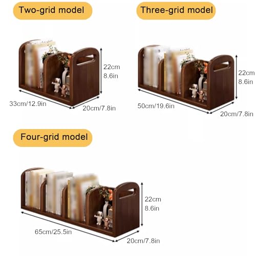 Schreibtisch-Bücherregal aus Massivholz,kleines Bücherregal aus Gummibaumholz mit mehreren Ablagefächern,kompaktes Bücherregal,geeignet for Zuhause/Arbeitszimmer(Brown,65cm) von XKSJCDR