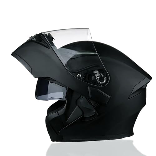 Vollschutzhelm mit klappbarem, modularem, integrierten Doppelglasvisier for erhöhten Komfort und waschbarem Innenfutter, geeignet for Motorradfahrer(Black,M) von XKSJCDR