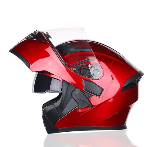 Vollschutzhelm mit klappbarem, modularem, integrierten Doppelglasvisier for erhöhten Komfort und waschbarem Innenfutter, geeignet for Motorradfahrer(Red,L) von XKSJCDR