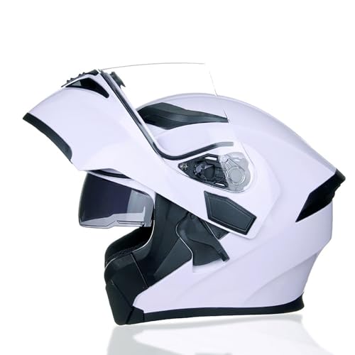 Vollschutzhelm mit klappbarem, modularem, integrierten Doppelglasvisier for erhöhten Komfort und waschbarem Innenfutter, geeignet for Motorradfahrer(White,L) von XKSJCDR