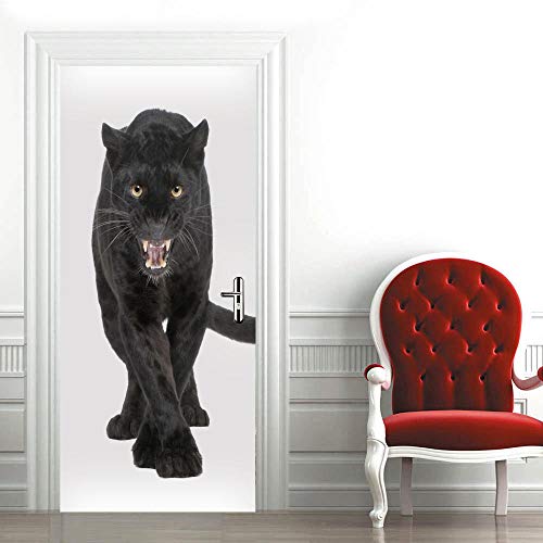 XKSJWY Fototapete Türtapete Selbstklebend 3D Türposter 77X200Cm - Abnehmbar Wandtattoo Türfolie Poster Tapete Modetier Schwarzer Panther Türaufkleber Für Tür, Wohnzimmer, Schlafzimmer, Küche Und Bad von XKSJWY