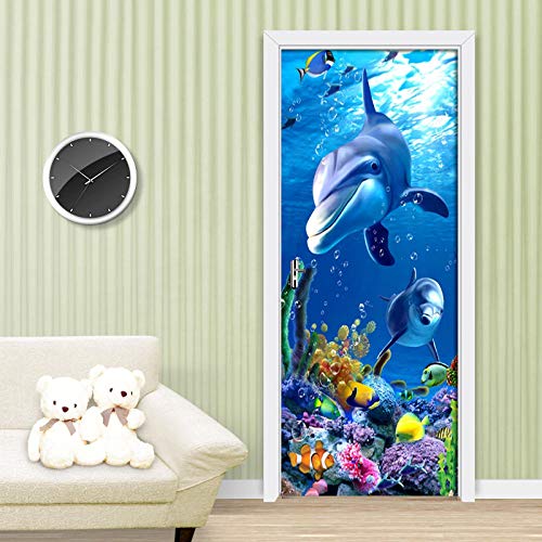 XKSJWY Fototapete Türtapete Selbstklebend Türposter - Abnehmbar Fototapete Türfolie Poster Tapete Unterwasser Blauwal 3D Türaufkleber Für Innentüren, Wohnzimmer Schlafzimmer Küche Bad 77X200Cm von XKSJWY