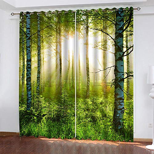 XKSJWY Vorhang Blickdicht 3D Sonniger Grüner Wald Muster Ösenschal 2Er Set 200X160Cm Fenster Gardinen Mit Ösen Verdunkelungsvorhang Wohnzimmer Kinderzimmer Thermovorhang Schallschutz Vorhänge von XKSJWY