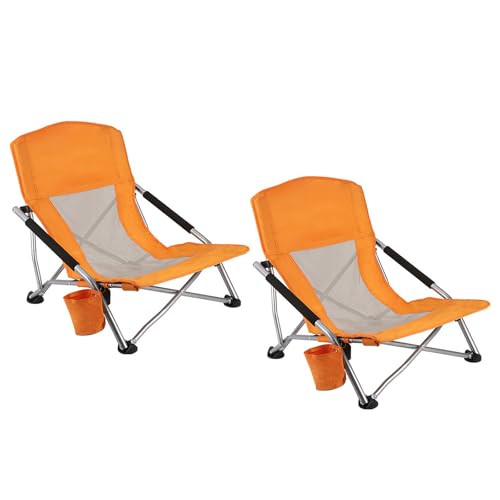 Klappbarer Strandstuhl mit Eisenrahmen, Chaiselongue aus Oxford-Stoff, Tragbare Chaise de Plage Pliante mit 53 CM Breiter SitzfläChe, Leicht zu Verstauen, Geeignet füR Strand und Garten. orange 2 von XL Superb