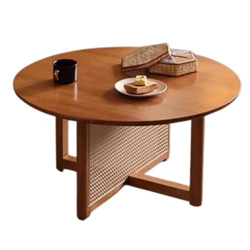 Runder Couchtisch aus Rattan 23.6/31.5 Zoll Kleiner Couchtisch aus Massivholz Kleiner Beistelltisch im BohèMe-Stil Eichenmaterial GroßE Tischplatte Geeignet füR Wohnzimmer und Schlafzimmer von XL Superb