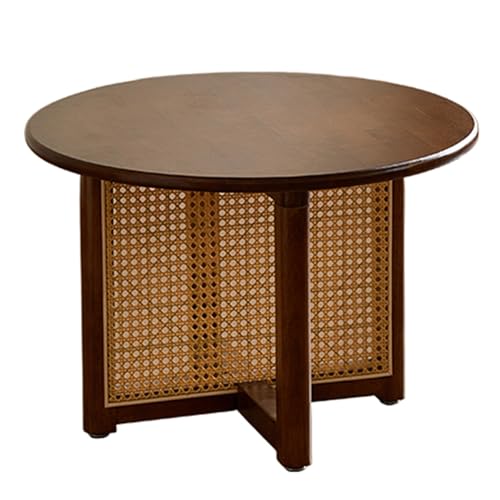 Runder Couchtisch aus Rattan 23.6/31.5 Zoll Kleiner Couchtisch aus Massivholz Kleiner Beistelltisch im BohèMe-Stil Eichenmaterial GroßE Tischplatte Geeignet füR Wohnzimmer und Schlafzimmer von XL Superb