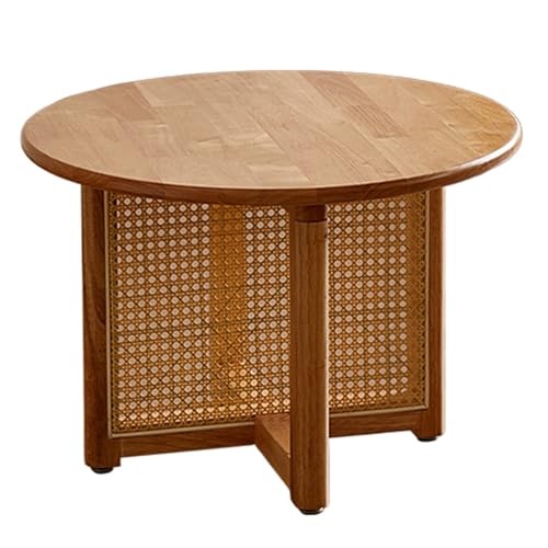 Runder Couchtisch aus Rattan 23.6/31.5 Zoll Kleiner Couchtisch aus Massivholz Kleiner Beistelltisch im BohèMe-Stil Eichenmaterial GroßE Tischplatte Geeignet füR Wohnzimmer und Schlafzimmer von XL Superb