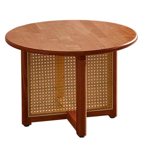 Runder Couchtisch aus Rattan 23.6/31.5 Zoll Kleiner Couchtisch aus Massivholz Kleiner Beistelltisch im BohèMe-Stil Eichenmaterial GroßE Tischplatte Geeignet füR Wohnzimmer und Schlafzimmer von XL Superb