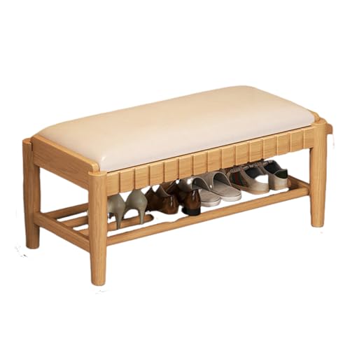 Schuhbank aus Holz Mit Pu-Kissen Schuhregal mit 2/3 Etagen und Ablage FüR Den Eingangsbereich Sitzbank mit Stauraum füR Eingangsbereich, Wohnzimmer, Flur, Schlafzimmer 2-layer natural 31.5in/80cm von XL Superb