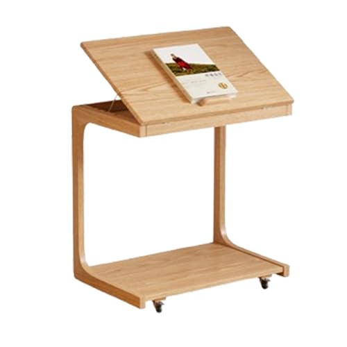 XL Superb 15.7/23.6/31.5 Zoll Massivholz-Wohnzimmer-Beistelltisch mit RäDern Beweglicher und Aufbewahrungs-Couchtisch Vier Verstellbare Tischplattenwinkel Geeignet füR Wohnzimmer Schlafzimmer von XL Superb