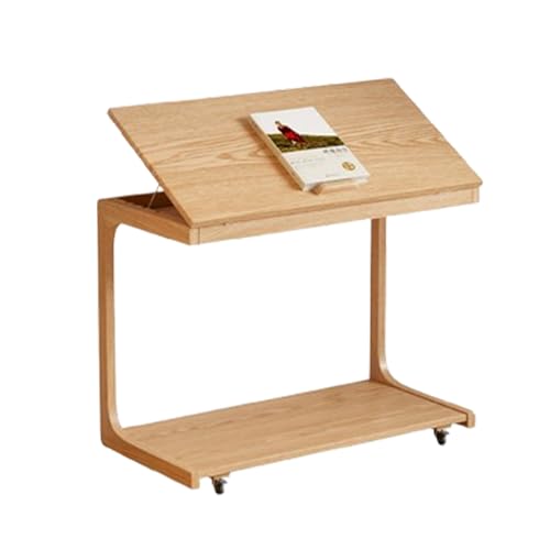XL Superb 15.7/23.6/31.5 Zoll Massivholz-Wohnzimmer-Beistelltisch mit RäDern Beweglicher und Aufbewahrungs-Couchtisch Vier Verstellbare Tischplattenwinkel Geeignet füR Wohnzimmer Schlafzimmer von XL Superb