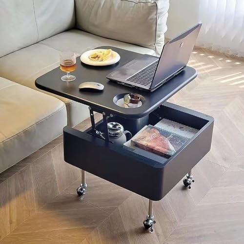 XL Superb Anhebbarer Couchtisch aus Massivholz Abnehmbares Sideboard mit Rollen Couchtisch Im Mittelalterlichen Stil mit Verstecktem Stauraum Geeignet füR das Wohnzimmer Black von XL Superb