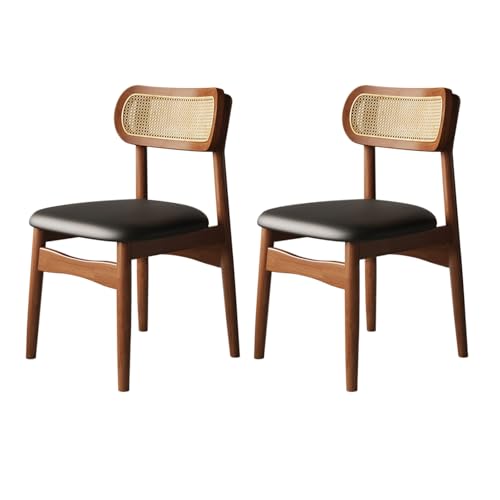 XL Superb Esszimmerstühle aus Holz, 2er/4er/6er-Set, Bequeme, Rückenlehne Rattangewebe for Schlafzimmer, kratzfestes Ledergewebe for Küche, Esszimmer, Wohnzimmer, Arbeitszimmer Walnut+Black 2 von XL Superb