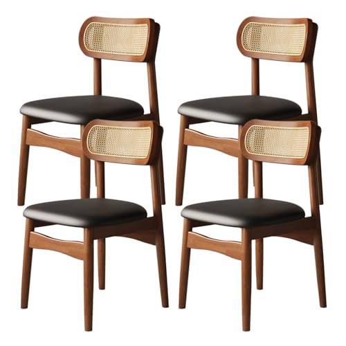 XL Superb Esszimmerstühle aus Holz, 2er/4er/6er-Set, Bequeme, Rückenlehne Rattangewebe for Schlafzimmer, kratzfestes Ledergewebe for Küche, Esszimmer, Wohnzimmer, Arbeitszimmer Walnut+Black 4 von XL Superb