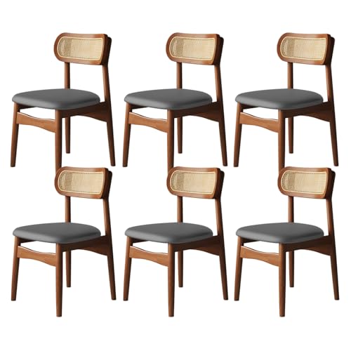 XL Superb Esszimmerstühle aus Holz, 2er/4er/6er-Set, Bequeme, Rückenlehne Rattangewebe for Schlafzimmer, kratzfestes Ledergewebe for Küche, Esszimmer, Wohnzimmer, Arbeitszimmer Walnut+Gray 6 von XL Superb