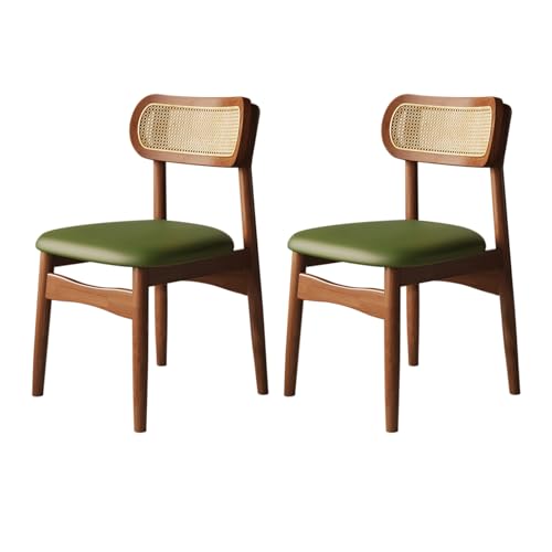 XL Superb Esszimmerstühle aus Holz, 2er/4er/6er-Set, Bequeme, Rückenlehne Rattangewebe for Schlafzimmer, kratzfestes Ledergewebe for Küche, Esszimmer, Wohnzimmer, Arbeitszimmer Walnut+Green 2 von XL Superb