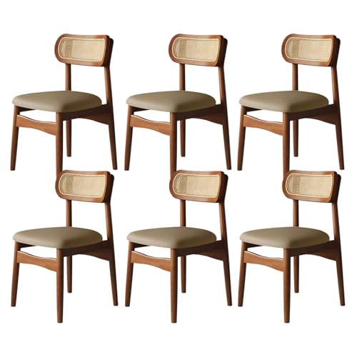 XL Superb Esszimmerstühle aus Holz, 2er/4er/6er-Set, Bequeme, Rückenlehne Rattangewebe for Schlafzimmer, kratzfestes Ledergewebe for Küche, Esszimmer, Wohnzimmer, Arbeitszimmer Walnut+Khaki 6 von XL Superb