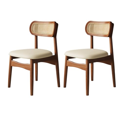 XL Superb Esszimmerstühle aus Holz, 2er/4er/6er-Set, Bequeme, Rückenlehne Rattangewebe for Schlafzimmer, kratzfestes Ledergewebe for Küche, Esszimmer, Wohnzimmer, Arbeitszimmer Walnut+Off-White 2 von XL Superb