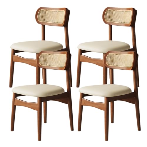XL Superb Esszimmerstühle aus Holz, 2er/4er/6er-Set, Bequeme, Rückenlehne Rattangewebe for Schlafzimmer, kratzfestes Ledergewebe for Küche, Esszimmer, Wohnzimmer, Arbeitszimmer Walnut+Off-White 4 von XL Superb