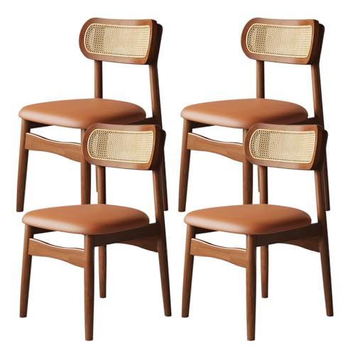 XL Superb Esszimmerstühle aus Holz, 2er/4er/6er-Set, Bequeme, Rückenlehne Rattangewebe for Schlafzimmer, kratzfestes Ledergewebe for Küche, Esszimmer, Wohnzimmer, Arbeitszimmer Walnut+Orange 4 von XL Superb