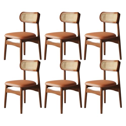 XL Superb Esszimmerstühle aus Holz, 2er/4er/6er-Set, Bequeme, Rückenlehne Rattangewebe for Schlafzimmer, kratzfestes Ledergewebe for Küche, Esszimmer, Wohnzimmer, Arbeitszimmer Walnut+Orange 6 von XL Superb