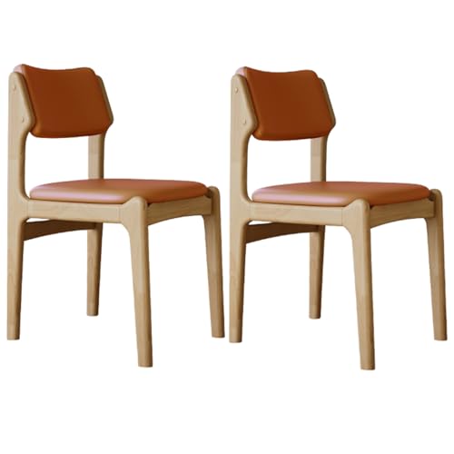 XL Superb Gepolsterte EsszimmerstüHle, 2er-/4er-/6er-Set, Eichenrahmen, Kratzfestes Pu-Leder, Ergonomische Mid-Century-KüChen- und WohnzimmerstüHle Orange+Wood Frame 2 von XL Superb
