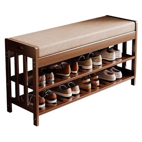 XL Superb Gepolsterte Schuhregalbank, 3-stufiges Schuhregal aus Bambus Bank für die Vordertür Eingang Gitterregaldesign für Eingangsbereich Flur Wohnzimmer Fußende der Bettbank 90CM/35.4IN von XL Superb