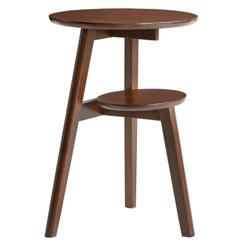 XL Superb Runder Beistelltisch aus Massivholz – Dekorativer Nachttisch und Kleiner Couchtisch mit Zwei Offenen Ablagen füR Schlafzimmer Wohnzimmer Oder Arbeitszimmer Walnut von XL Superb