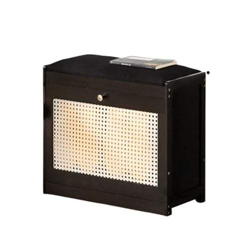 XL Superb Schuhaufbewahrungsbank mit Klappschublade 2-StöCkige Eingangsbank mit Kissen Atmungsaktive SchranktüR aus Rattannetz Platzsparend MöBel füR Eingangsbereich Schlafzimmer Black 50cm/19.7in von XL Superb