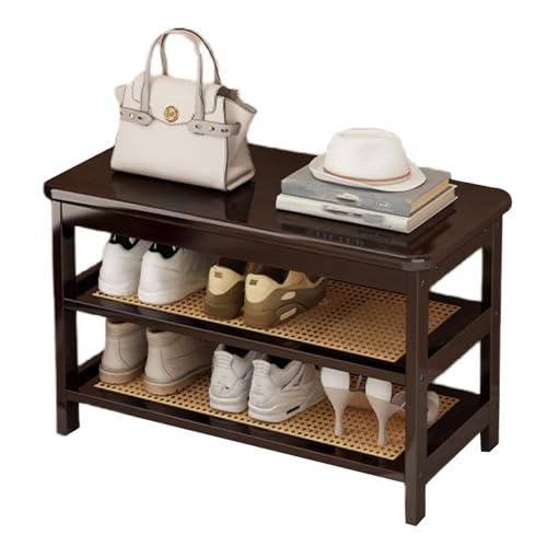 XL Superb Schuhbank aus Bambus for den Eingangsbereich, Schuhregal mit Sitzbank, Sitzfläche aus synthetischem Rattan, platzsparend, ideal for Eingänge, Veranden und Wohnzimmer Walnut 85cm-3F von XL Superb