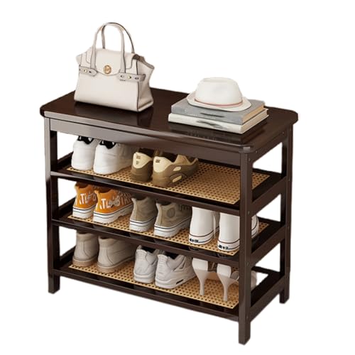 XL Superb Schuhbank aus Bambus for den Eingangsbereich, Schuhregal mit Sitzbank, Sitzfläche aus synthetischem Rattan, platzsparend, ideal for Eingänge, Veranden und Wohnzimmer Walnut 85cm-4F von XL Superb