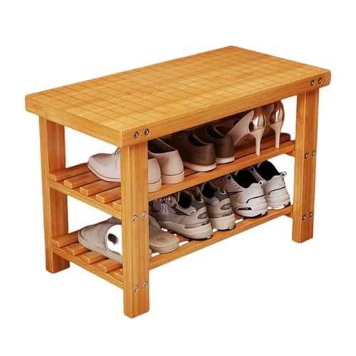 XL Superb Schuhbank aus Bambus mit 3 Ebenen Schuhaufbewahrung GroßEs FassungsvermöGen die Eingangsbank TräGt Bis zu 100 Kg füR Eingangsbereich, Flur, Badezimmer, Wohnzimmer Natural 60cm/23.6in von XL Superb
