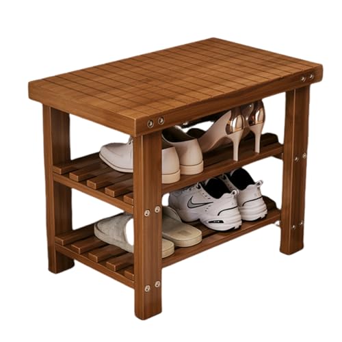 XL Superb Schuhbank aus Bambus mit 3 Ebenen Schuhaufbewahrung GroßEs FassungsvermöGen die Eingangsbank TräGt Bis zu 100 Kg füR Eingangsbereich, Flur, Badezimmer, Wohnzimmer Walnut 50cm/19.7in von XL Superb