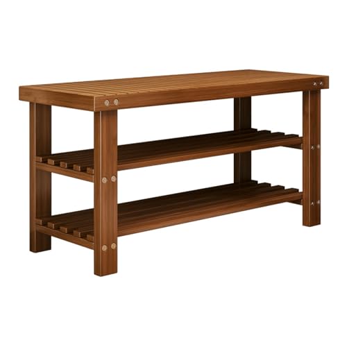 XL Superb Schuhbank aus Bambus mit 3 Ebenen Schuhaufbewahrung GroßEs FassungsvermöGen die Eingangsbank TräGt Bis zu 100 Kg füR Eingangsbereich, Flur, Badezimmer, Wohnzimmer Walnut 70cm/27.6in von XL Superb